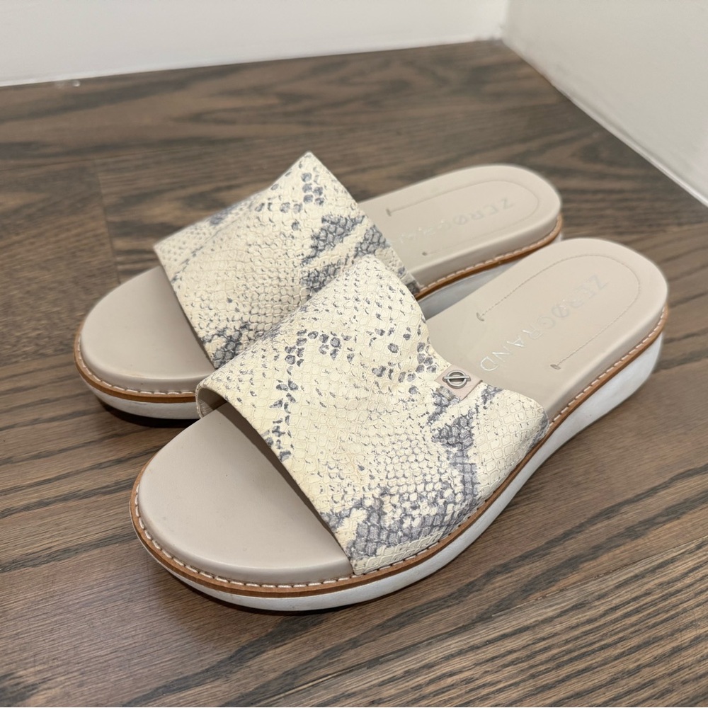 Cole Haan Cream and Gray Wedge Sandals